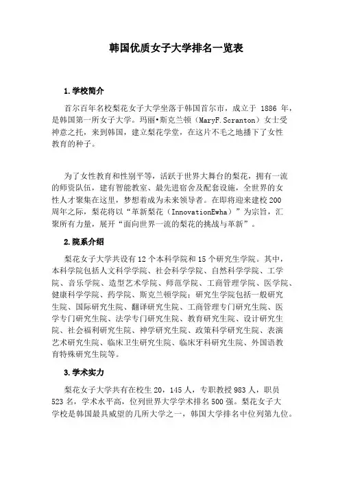 韩国优质女子大学排名一览表