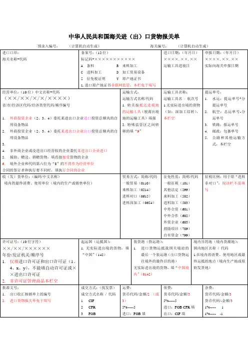 报关单填写要求表