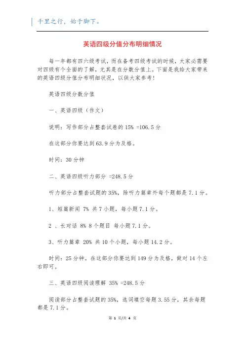 英语四级分值分布明细情况