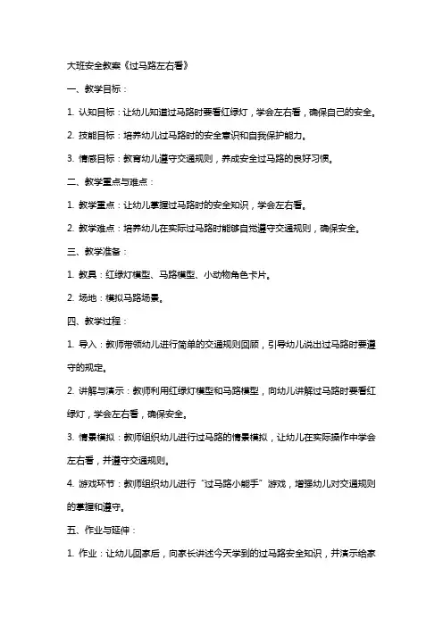 大班安全教案《过马路左右看》
