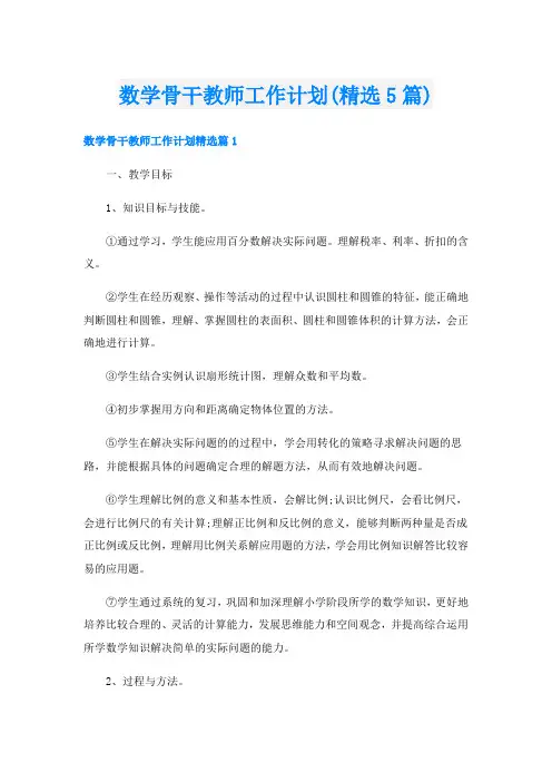 数学骨干教师工作计划(精选5篇)