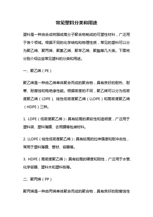 常见塑料分类和用途