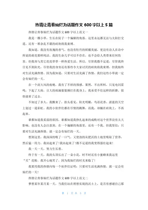 热情让青春灿烂为话题作文600字以上5篇