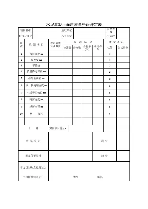 水泥混凝土面层质量检验评定表