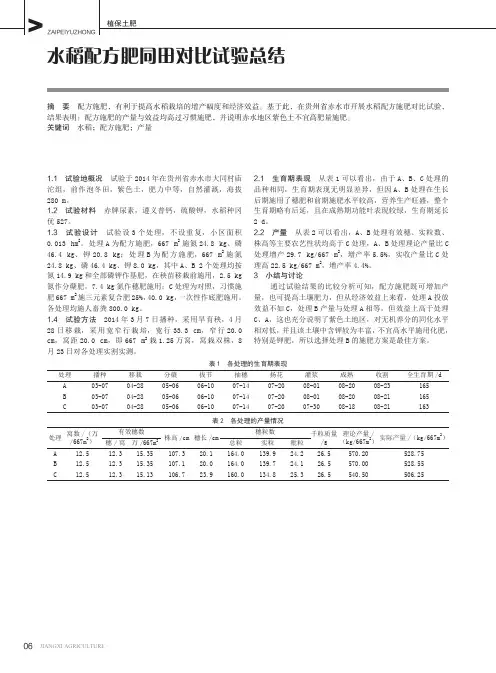 水稻配方肥同田对比试验总结