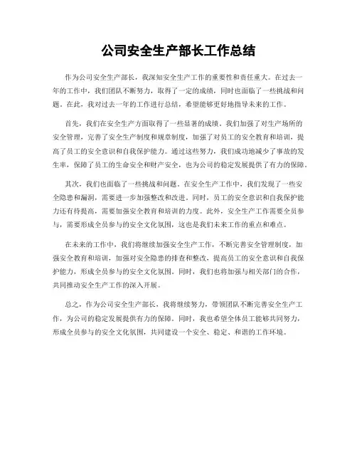 公司安全生产部长工作总结