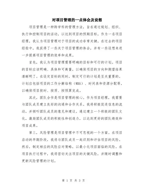 对项目管理的一点体会及设想