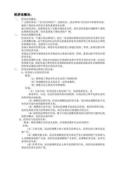 经济法重点 复习资料 考试必备(一.经济法概述)