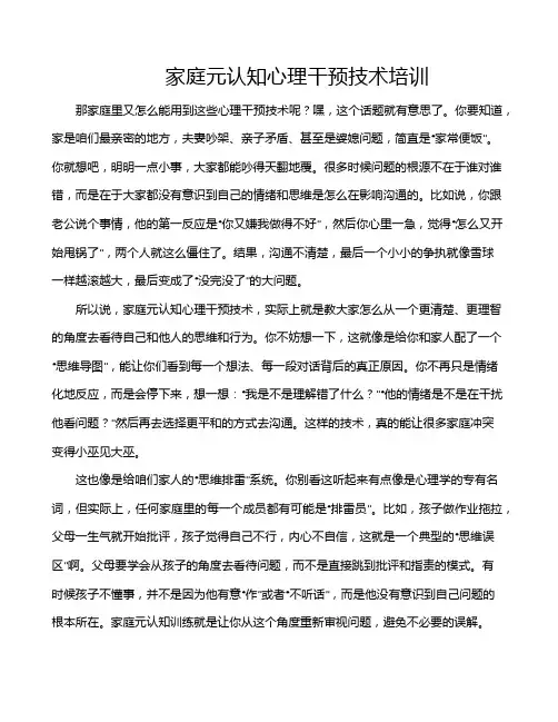 家庭元认知心理干预技术培训