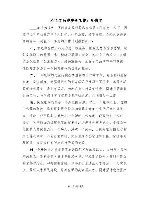 2024年医院院长工作计划例文(6篇)