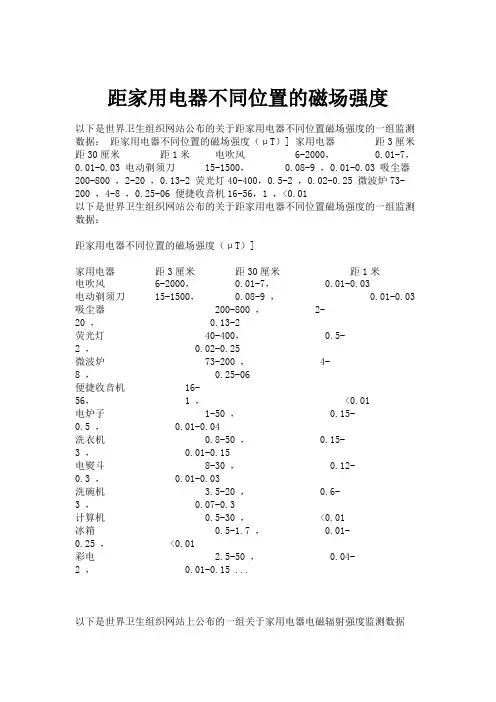 距家用电器不同位置的磁场强度.