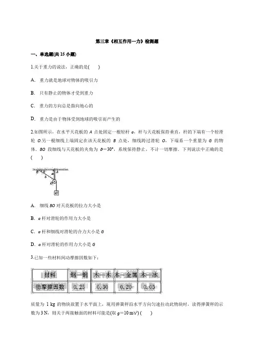 —2022年高一上学期物理人教版必修《相互作用—力》检测题word版含答案