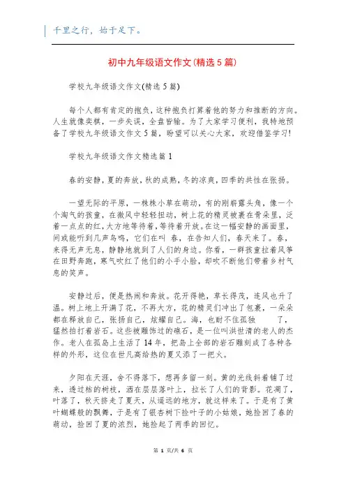 初中九年级语文作文(精选5篇)