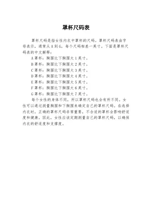 罩杯尺码表