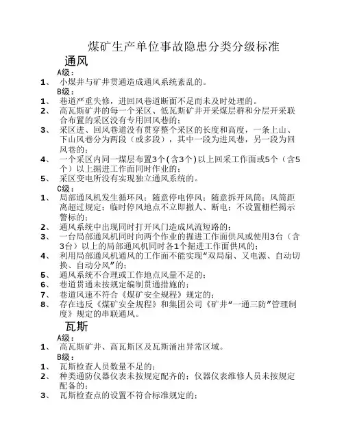 煤矿生产单位事故隐患分类分级标准
