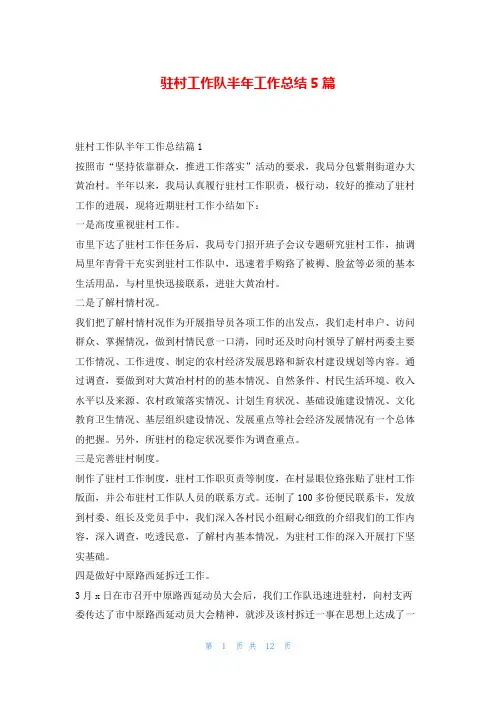 驻村工作队半年工作总结5篇范文巴巴