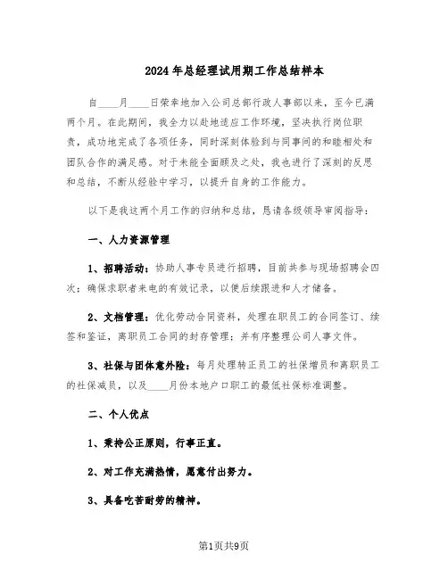 2024年总经理试用期工作总结样本（3篇）
