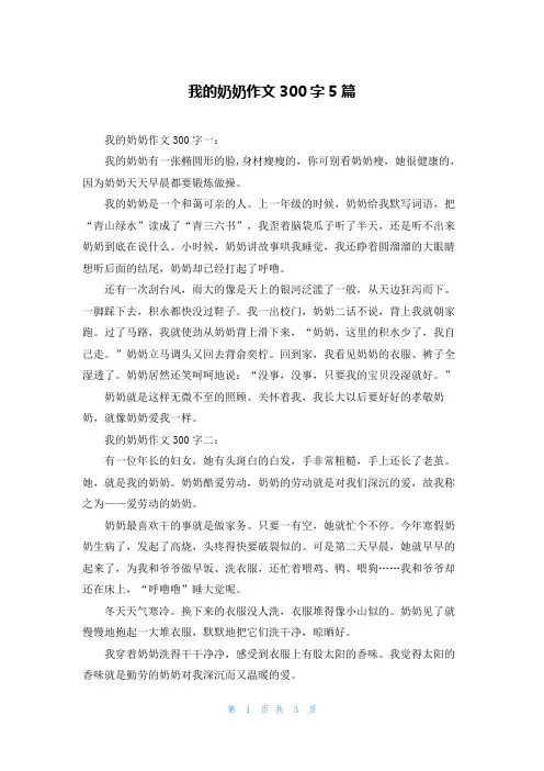 我的奶奶作文300字5篇