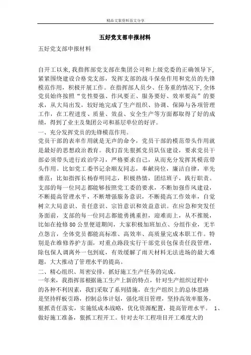 五好党支部申报材料