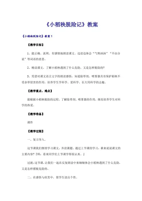 《小稻秧脱险记》教案