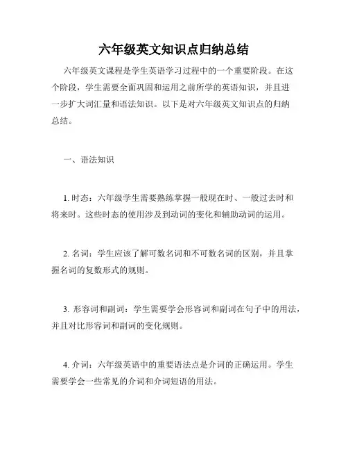 六年级英文知识点归纳总结