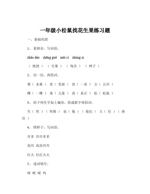 一年级小松鼠找花生果练习题