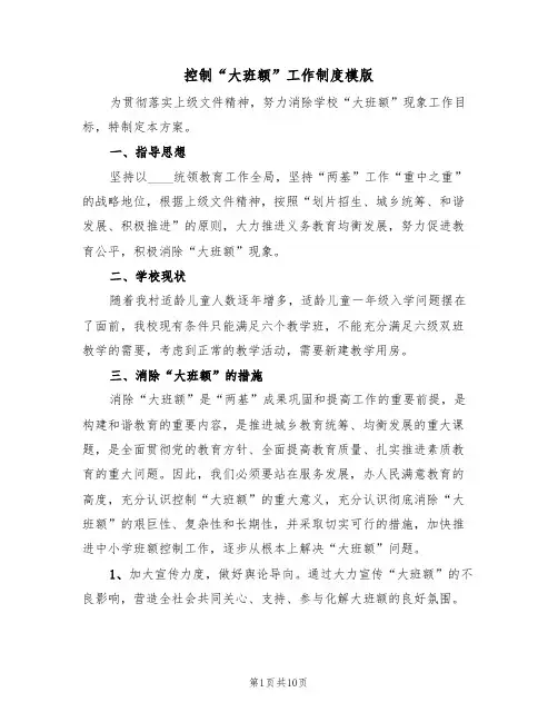 控制“大班额”工作制度模版(5篇)
