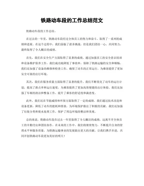铁路动车段的工作总结范文