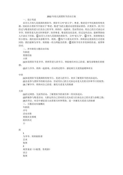 2012年幼儿园重阳节活动方案