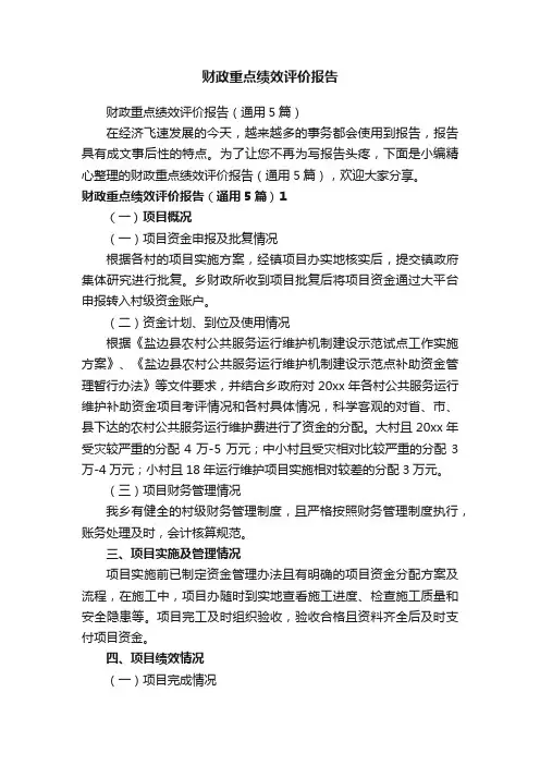财政重点绩效评价报告（通用5篇）