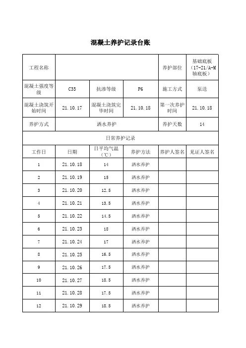 混凝土养护记录台账