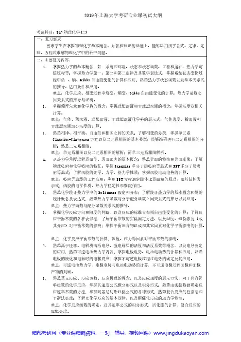 上海大学847物理化学(二)2018年考研专业课大纲