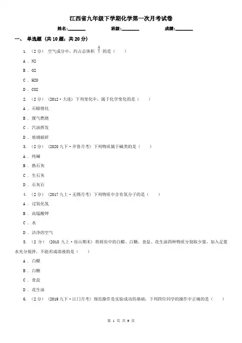 江西省九年级下学期化学第一次月考试卷