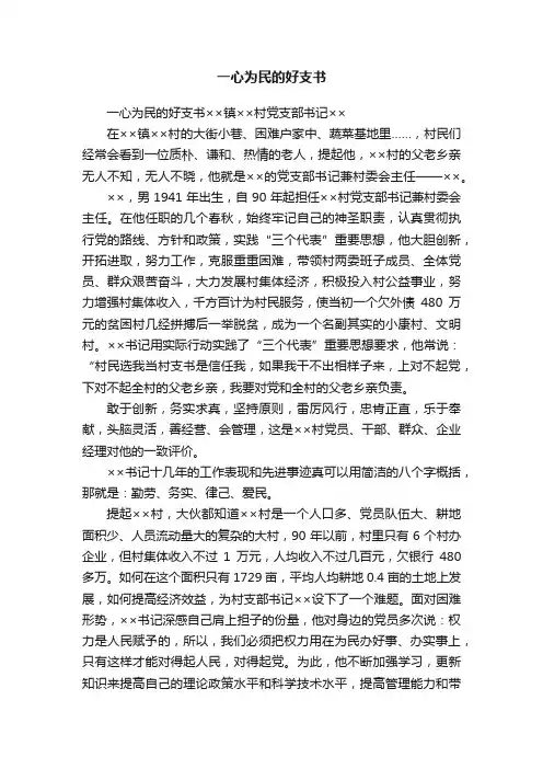 一心为民的好支书