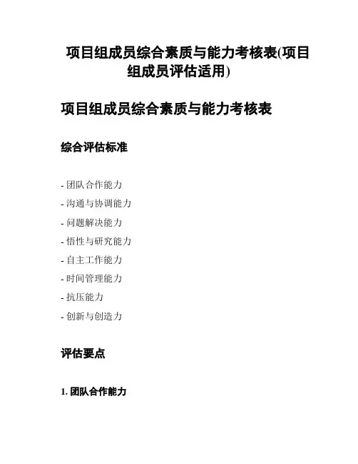 项目组成员综合素质与能力考核表(项目组成员评估适用)