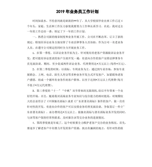 2019年业务员工作计划(二)