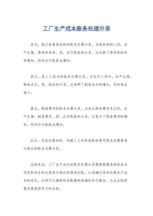 工厂生产成本账务处理分录
