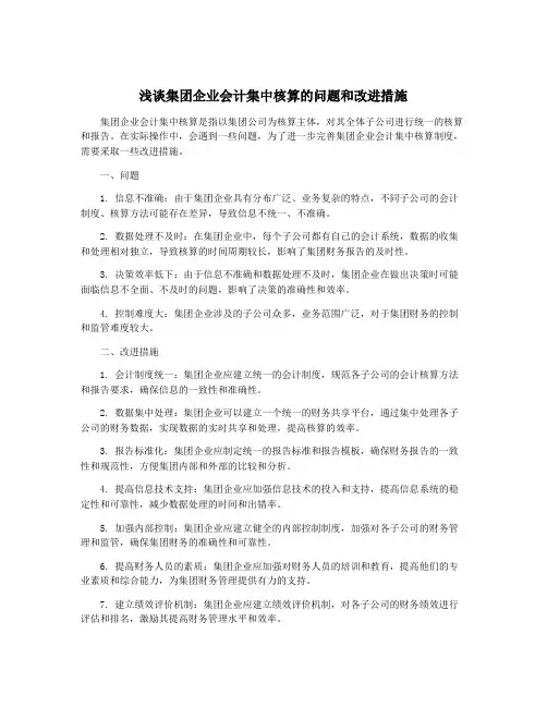 浅谈集团企业会计集中核算的问题和改进措施