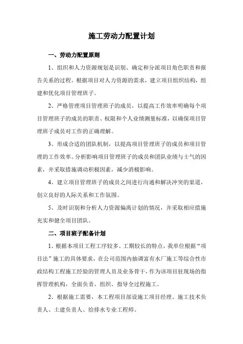 施工劳动力配置计划