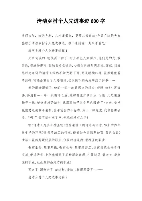 清洁乡村个人先进事迹600字