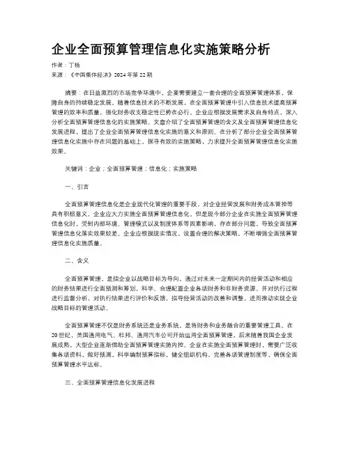 企业全面预算管理信息化实施策略分析