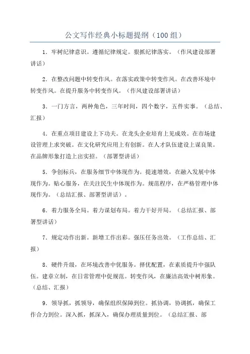 公文写作经典小标题提纲(100组)