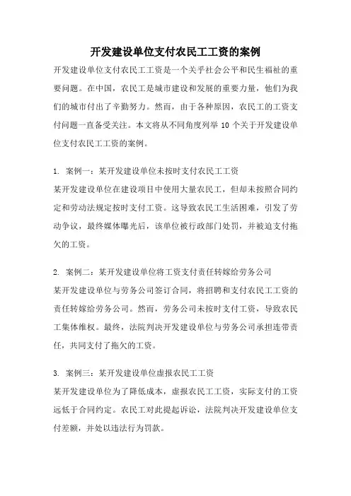 开发建设单位支付农民工工资的案例