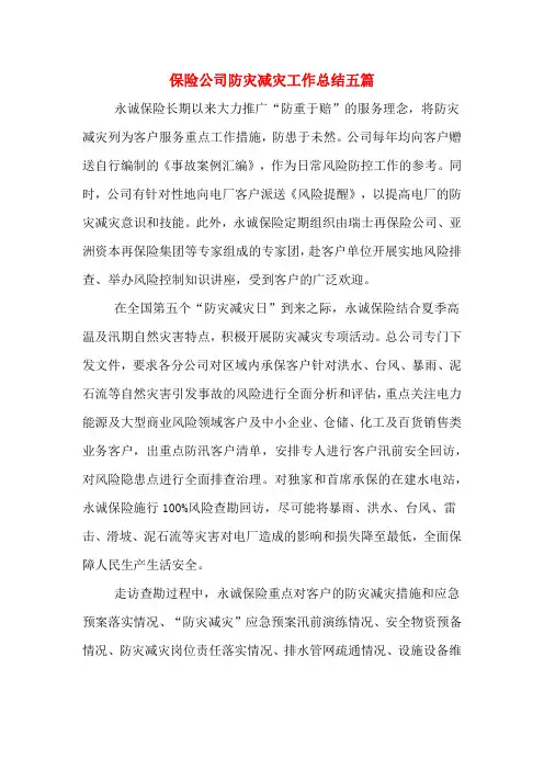 保险公司防灾减灾工作总结五篇