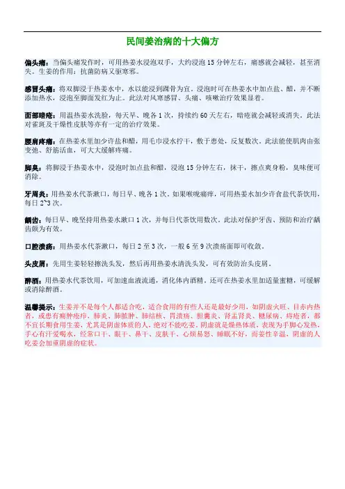 民间姜治病的十大偏方