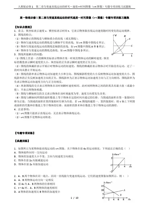 人教版必修1 第二章匀变速直线运动的研究-速度—时间图像(v-t图像)专题专项训练习试题集