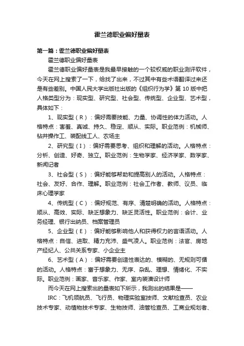 霍兰德职业偏好量表