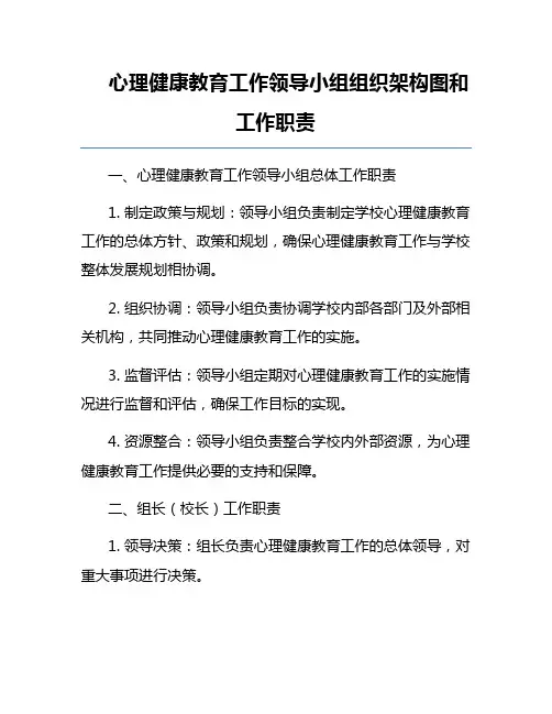心理健康教育工作领导小组组织架构图和工作职责