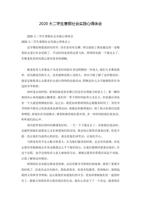2020大二学生寒假社会实践心得体会
