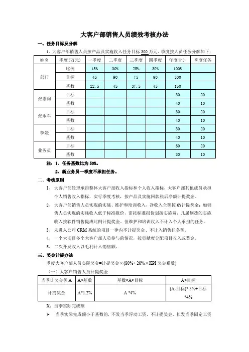 正略钧策用友软件—大客户部销售人员奖金计提考核办法